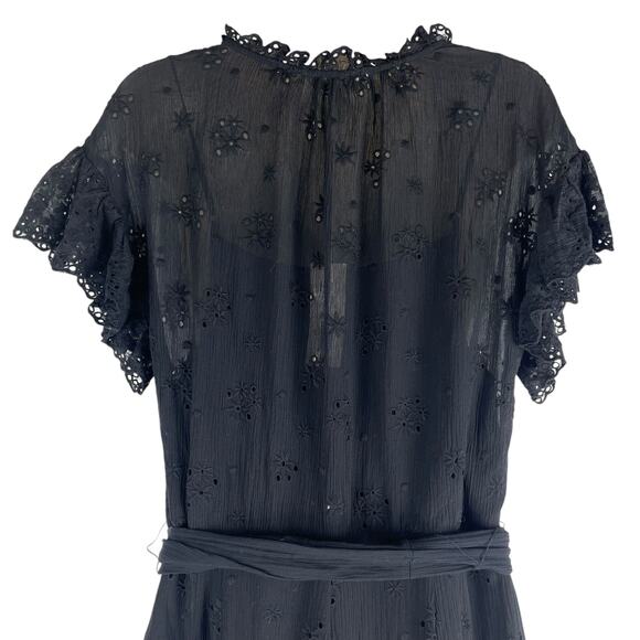 Rebecca Taylor Black Dree Silk Blend Eyelet Ruffle Mini Dress Size 12 - Picture 9 of 12